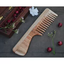 Ren Neem Wood bred kam med handtag - bred tandkammare - Organisk och naturlig