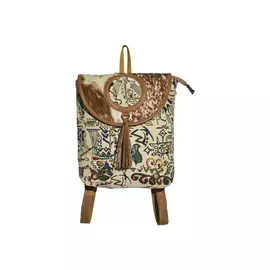 Hopofly rund ryggsäck i kanvas och läder i flerfärg för kvinnor, 12,5x13x3