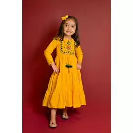Cord of Love Gyllene Solros Gul Bomullsklänning (2-4 År)