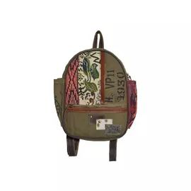 Hopofly Canvas & Leather Patch Backpack - Multicolour, 12.5x9.5x3.5 S-40