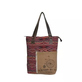 Hopofly Upcycled Canvas & Leather Women's Cycle Tote Bag - Multicolour