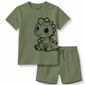 Minicult matchande bomullst-shirt och shorts med söta djurtryck (Dinogrön) (3-6 månader)