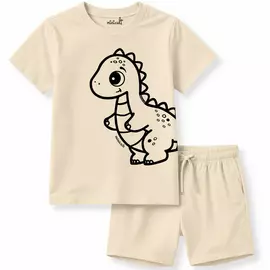 Minicult matchande bomullst-shirt och shorts med söta djurtryck (Dinosaurie) (0-3 månader)