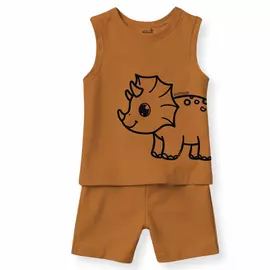 Minicult matchande bomullslinne och shorts för barn med söta djurtryck (Dino 3) (6-9 MTS)