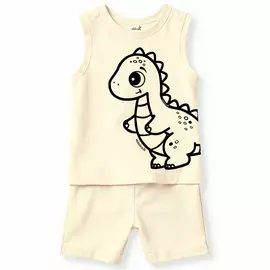 Minicult matchande bomullslinne och shorts för barn med söta djurtryck (Dinosaurier) (6-9 månader)