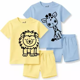 Minicult matchande bomullst-shirt och shorts med söta djurtryck (giraffkombination) (2-pack) (3-6 st)
