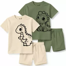 Minicult matchande bomullst-shirt och shorts med söta djurtryck (Dino Combo) (2-pack) (3-6 st)