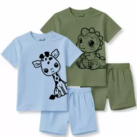 Minicult matchande bomullst-shirt och shorts med söta djurtryck (giraffkombination 2) (2-pack) (3-6 st)