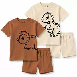 Minicult matchande bomullst-shirt och shorts med söta djurtryck (Dino Combo 2) (2-pack) (3-6 st)