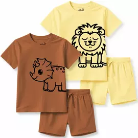 Minicult matchande bomullst-shirt och shorts med söta djurtryck (lejonkombination) (2-pack) (3-6 st)