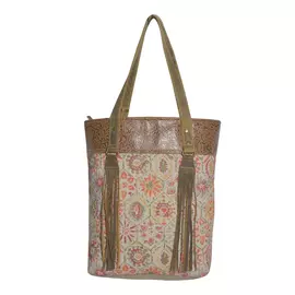 Hopofly Canvas & Leather Women's Multicolour Slidy Tote Bag - 12.25x18x4