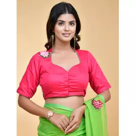 Blusa de algodón rosa brillante con bordado floral - Talla S