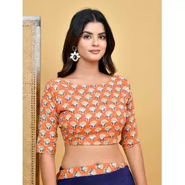 Blusa de algodón con estampado floral naranja y azul de The Saffron Saga - Talla S