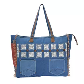 Flerfärgad weekendväska i återvunnen canvas och läder för kvinnor