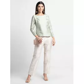 Power Sutra Dupioni Party Two Piece Set - White and Green
