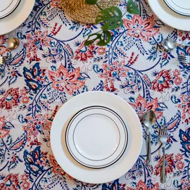 Pankhuri Coral Slub bomullsduk med blockmönster - 1,5 x 2,25 meter