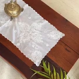 Coral Slub Cotton Chikankari Block Print Bordlöpare - Rosa & Blå