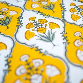 Yellowstone Coral Slub Gul Blommig Bomullsduk - 1,5 x 2,25 Meter