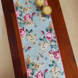 Tischläufer aus Baumwoll-Canvas mit Blumenmuster, Dewberry Coral Slub, Grau – 30 x 180 cm