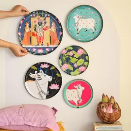 Divine Pastel Pichwai Iron Wall Plates Set of 5