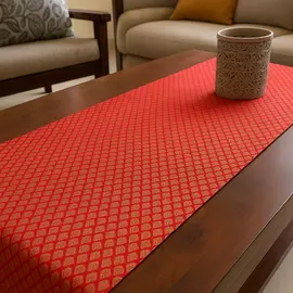 Tischläufer aus Baumwoll-Canvas mit Blumendruck „Coral Slub Scarlet Rose“ – 30 x 180 cm