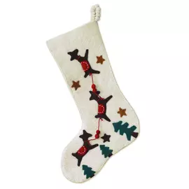 Handcrafted Wool Christmas Stocking - White, Green, Brown, Rust