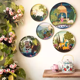 Divine Pastel Iron Wall Plates Set (Set of 5)