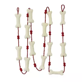 Handcrafted Wool Dog Bone Christmas Garland - White/Red 'Puppy's Christmas'
