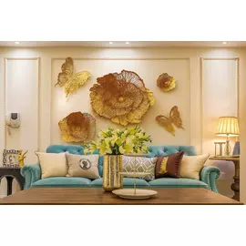 Divine Florafly Metal Wall Art - Hand-Painted Gold Flowers & Butterflies