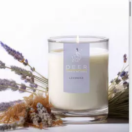 DEER Lavender Scented Soy Wax Candle - 200gm White Glass Jar