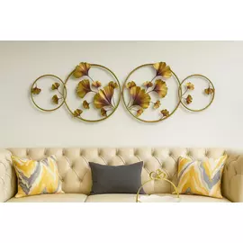 Väggdekoration i metall, Orna Ginkgo, gyllene - 114x38cm