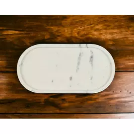 Hasnain Ovales Tablett aus weißem Marmor – 6 x 4 Zoll, polierte Oberfläche