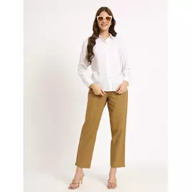 Coffee Brown Cotton Twill Pants - Classic Fit & Versatile Style