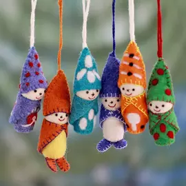 Handmade Felted Wool Holiday Elf Ornaments - Babes in Snowsuits (Set of 6)