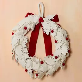 SHRNGAR HANDICRAFT Wool Christmas Wreath - Red/White, 36cm