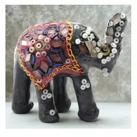 Fil Biblo Style Decorated Elephant Figurine with Black & Red Accents