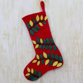Handcrafted Wool Felt Christmas Stocking - Red, Green, and Lime