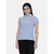 Power Sutra Cotton Chambray Slit Neck High Collar Cotton Top - Sky Blue