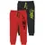 Minicult Cotton Track Pants with Graphic Prints and Pockets (Red and Black) (Pack of 2)