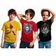 Minicult Baumwolle Jungen Halbarm Kinder T-Shirt mit Brustdruck und leuchtenden Farben (Mehrfarbig) (3er Pack) (Rot)