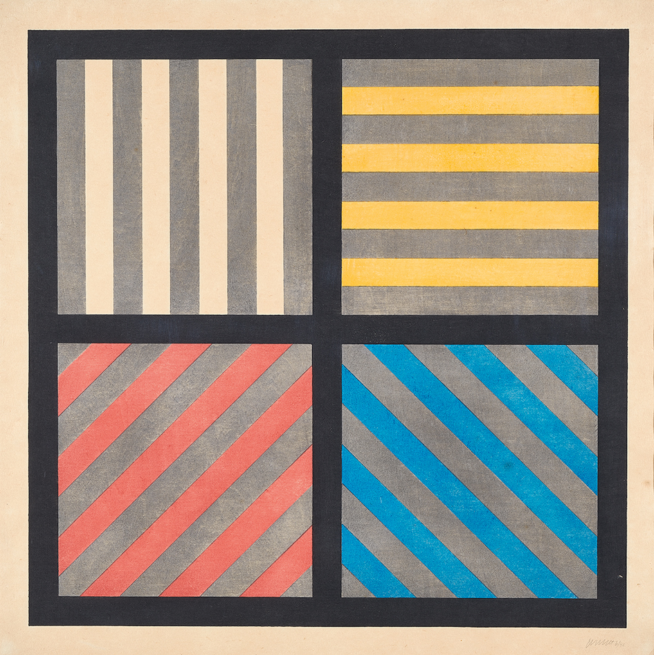LeWitt Sol, Lines in Four Directions, With Alternating Color and Gray Bands