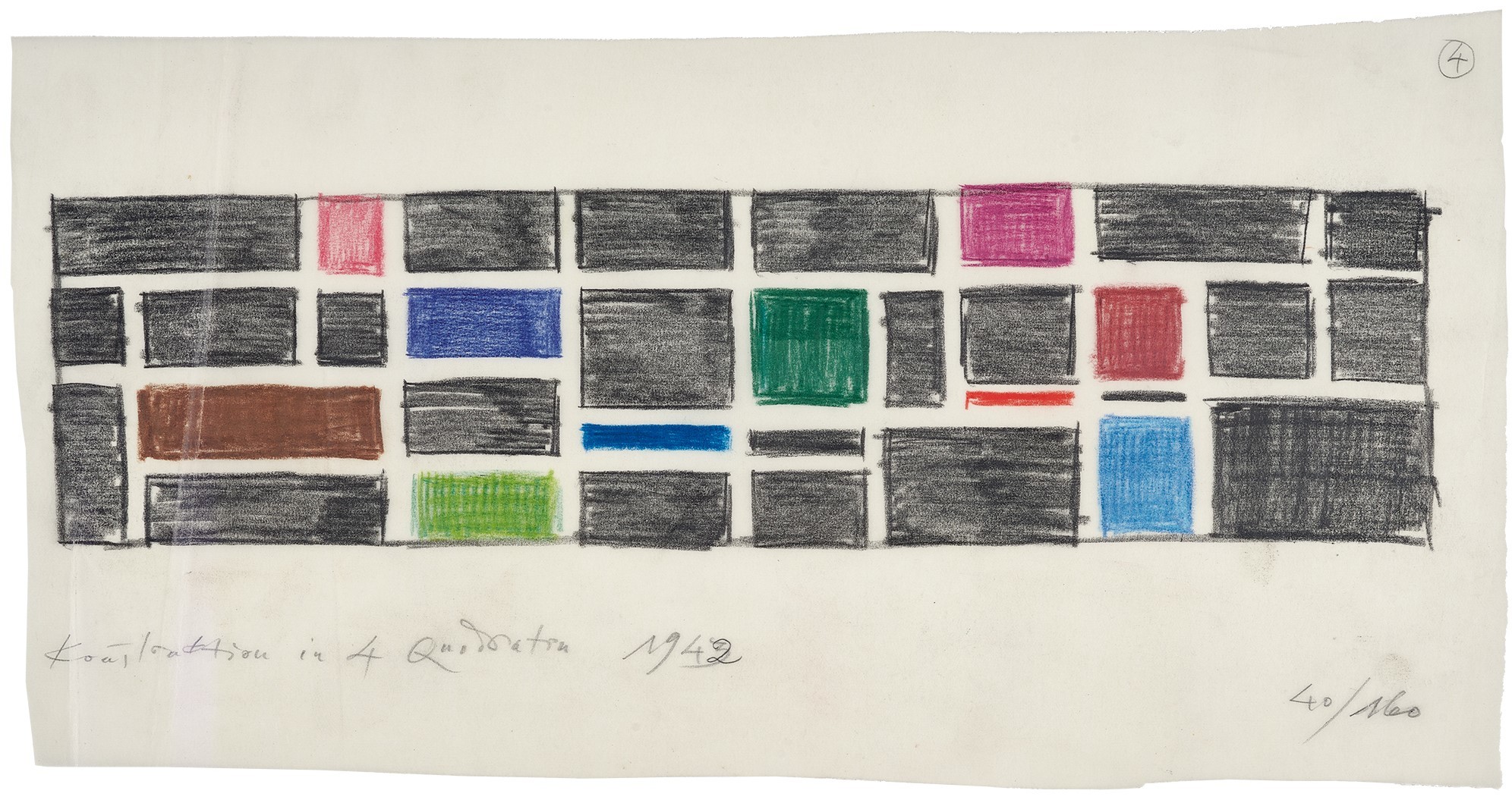 Bill Max, Pre-study for the painting "Konstruktion in 4 Quadraten"