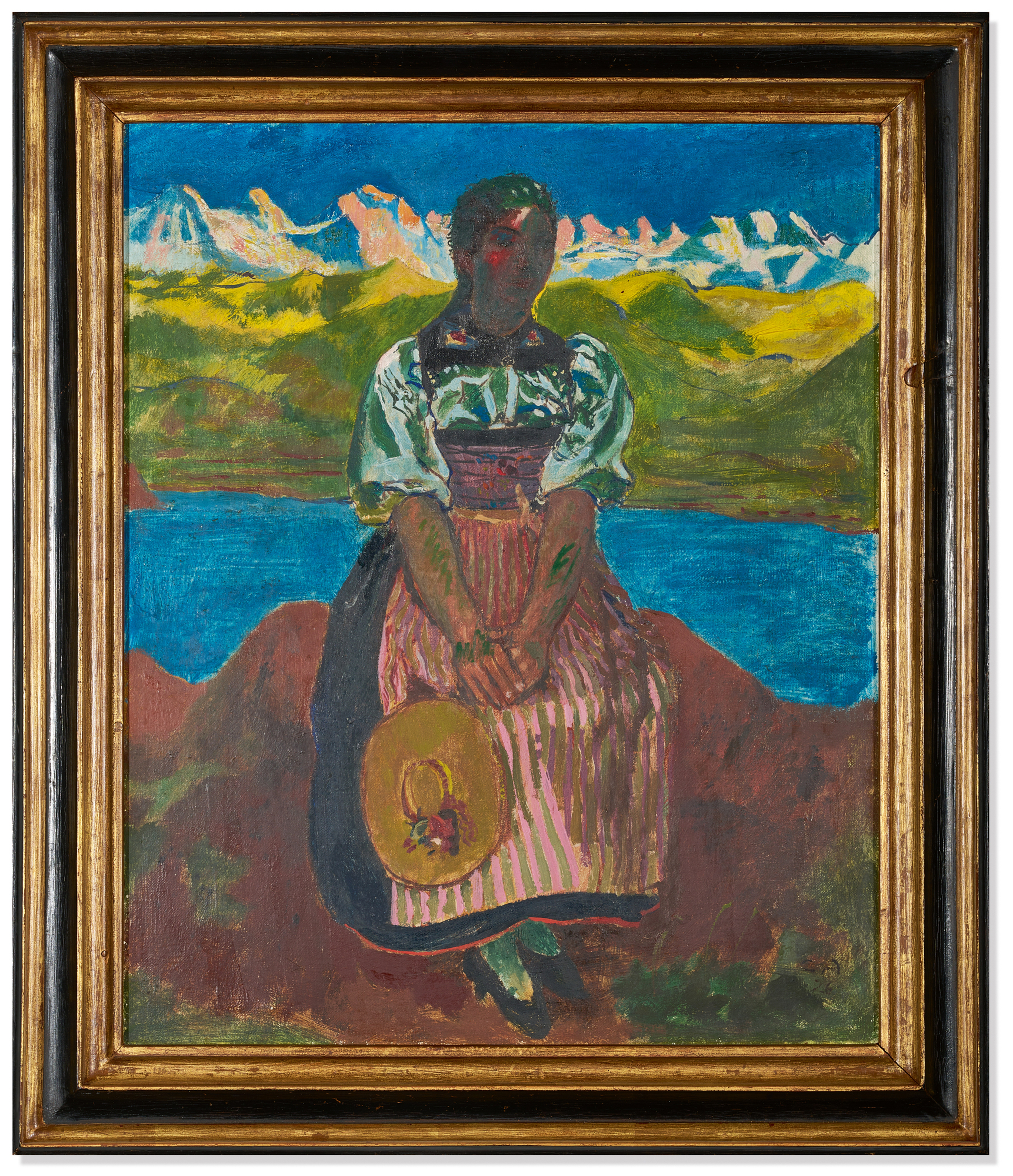 Cuno Amiet, Trachtenmädchen vor Berner Alpen