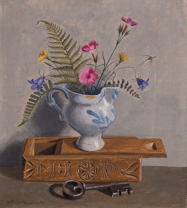 Still life with flowers and key