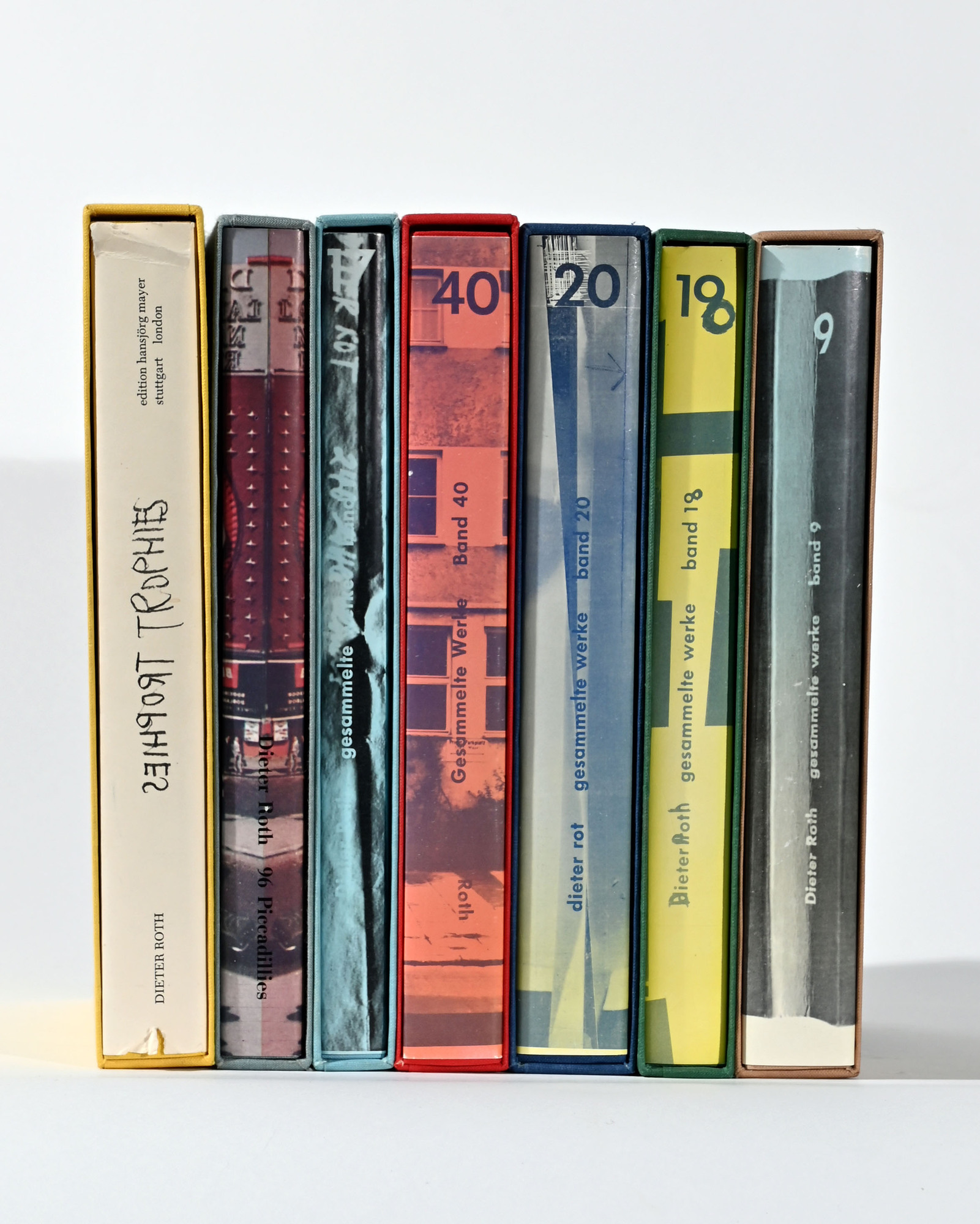 Dieter Roth, 7 books: 96 Piccadillies, 1977; Trophies, 1979; Collected Works Volume 9; 18; 20; 40