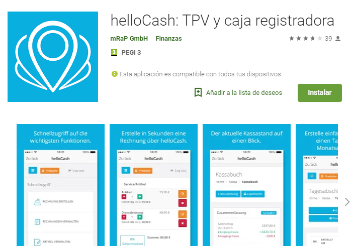 Aplicación de software TPV y caja registradora helloCash para POS