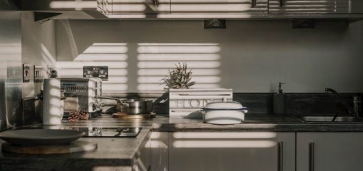 kitchen in early moring with the sun filtering in