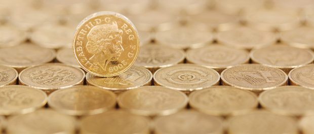 single coin on money background