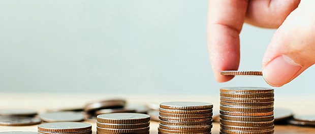 Saving money and investing is growing growth wealthy and sustainable for the future concept, Hand of male or female putting coin stack step growing growth financial