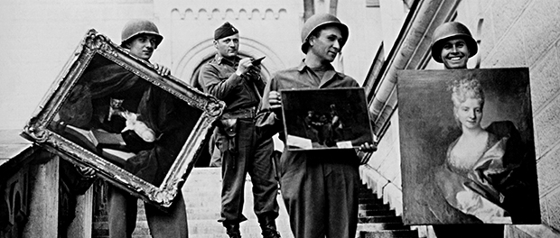 James Rorimer with soldiers, paintings at Neuschwanstein